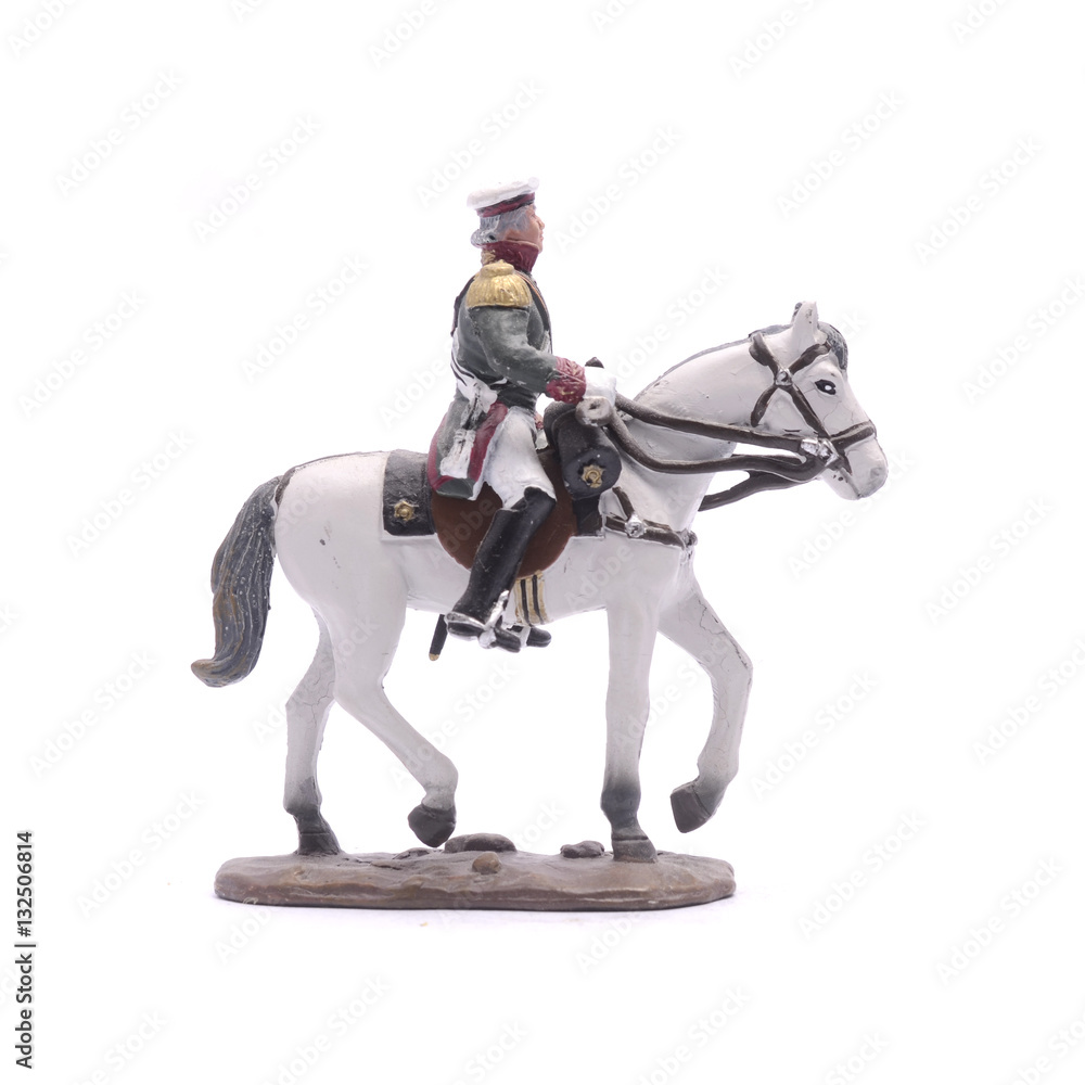Naklejka premium tin soldier Alexander on horseback isolated on white