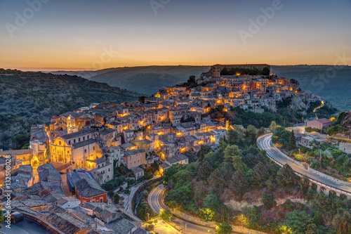 The old town of Ragusa Ibla in Sicily before sunrise photo