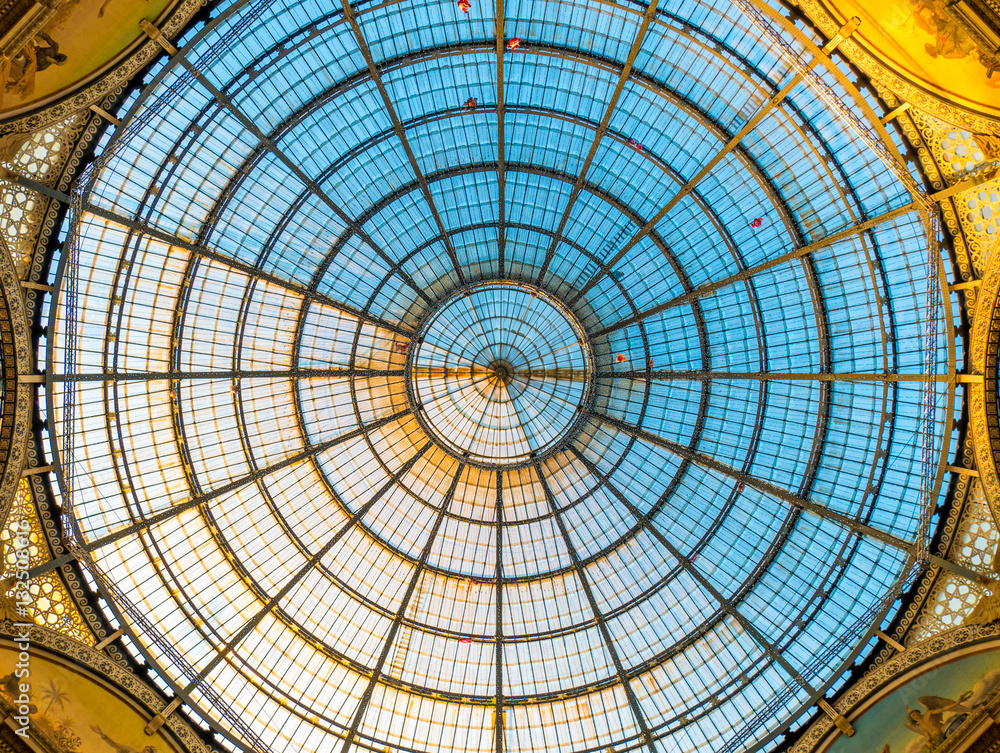 Sunset on the glass dome in the gallery Emanuelle II in MIlano -