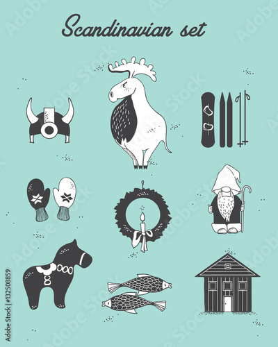 Set with design elements of symbols Sweden, Denmark, Iceland