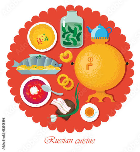 Set Russian national food. Illustration cuisine