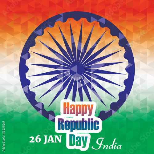 Indian Republic day banner and greetings with stylish abstract geometric tricolor design  