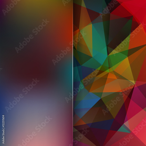 Geometric pattern, polygon triangles vector background in red, blue, brown tones. Blur background with glass. Illustration pattern