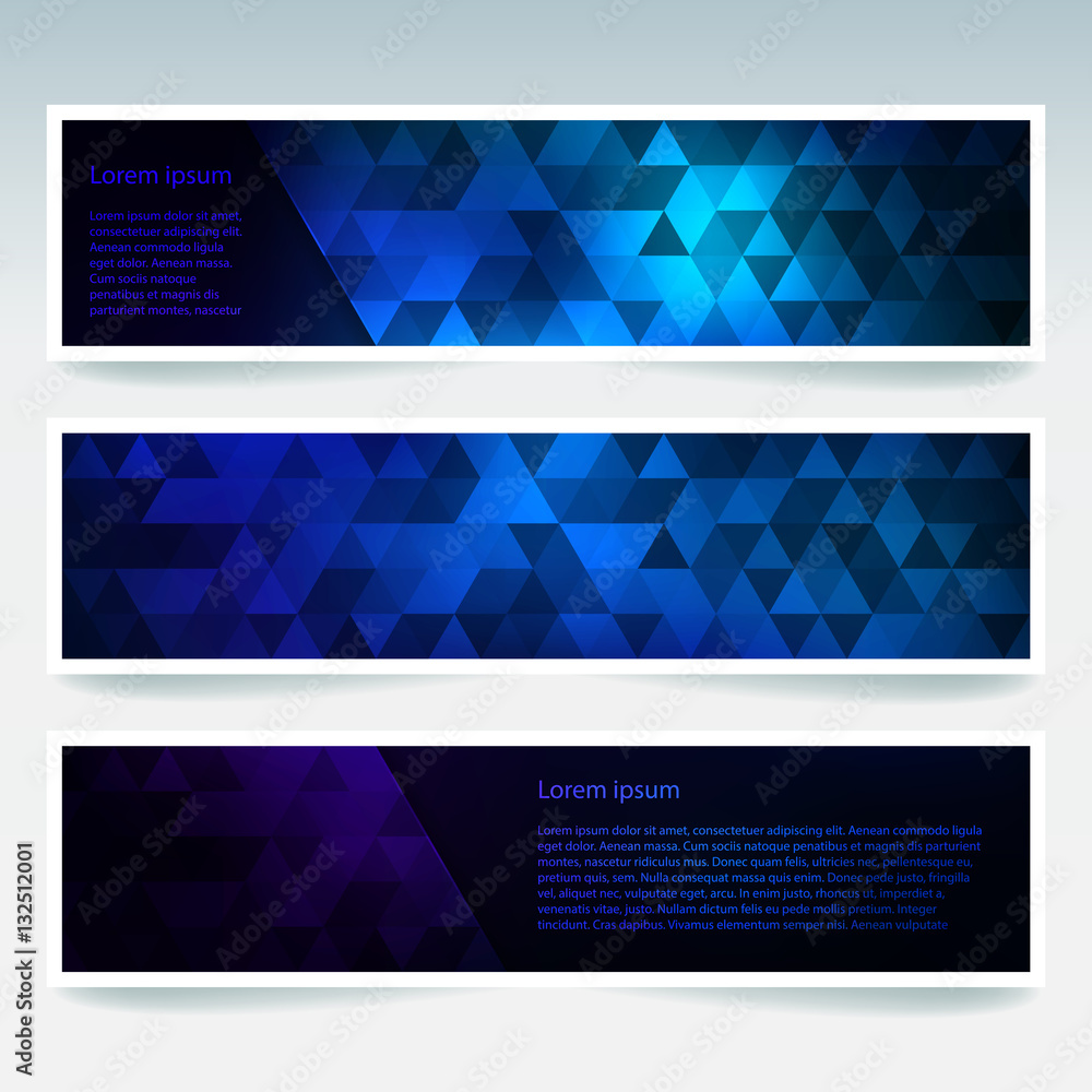 Abstract banner with business design templates. Set of Banners with polygonal mosaic backgrounds. Geometric triangular vector illustration. Dark blue colors.