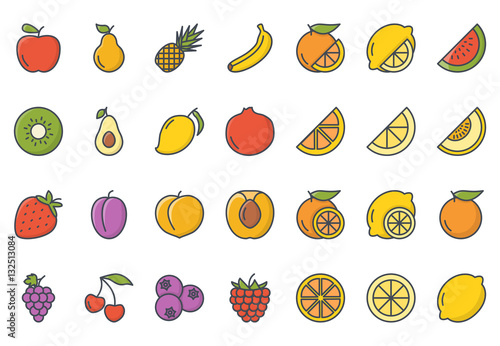 Fototapeta Naklejka Na Ścianę i Meble -  Fruits Icon Colored
