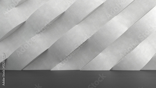 Dark concrete floor with abstract waves pattern background. 3D rendering. 