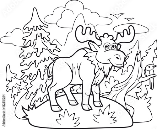 funny cartoon moose wanders through the woods