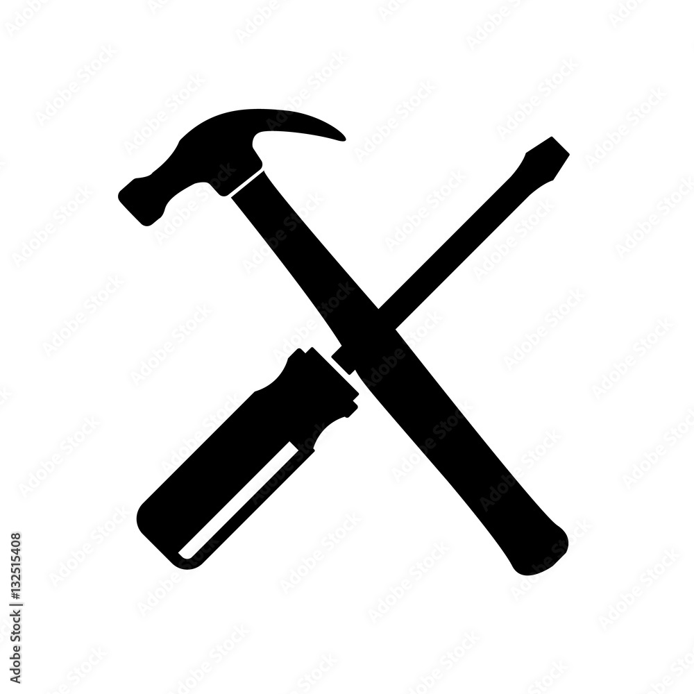 Wrench and hammer. Tools icon isolated on white background Wrench and hammer. Tools icon isolated on white background