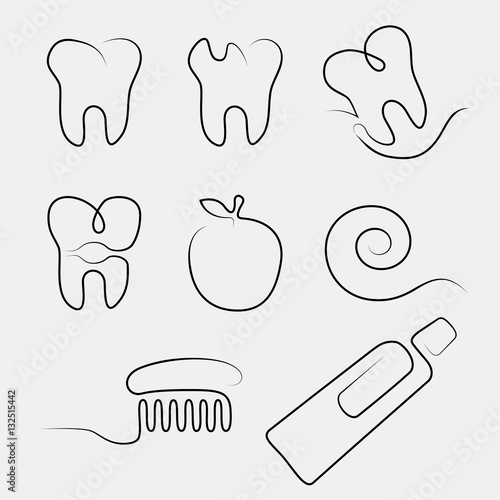 Set of line icons dental care in whimsy style