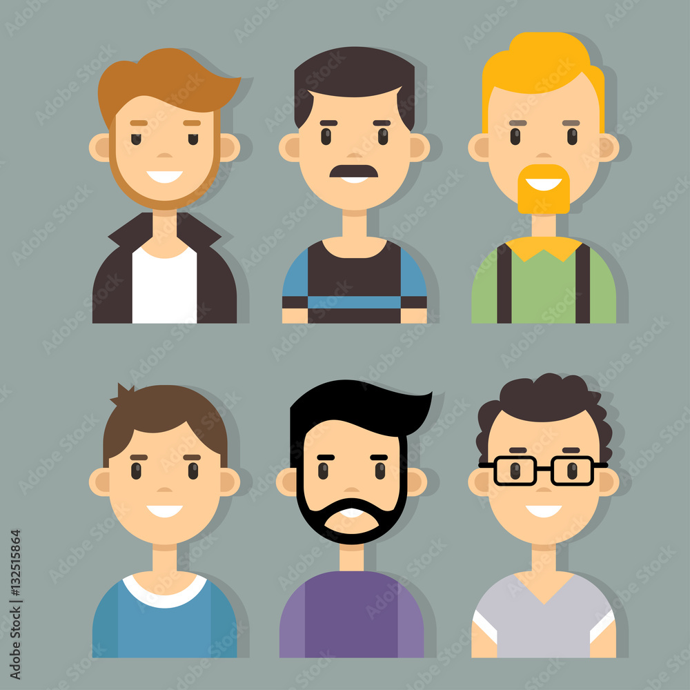 Vector set of stylish male characters in modern flat design. Vector set of stylish male characters in modern flat design.