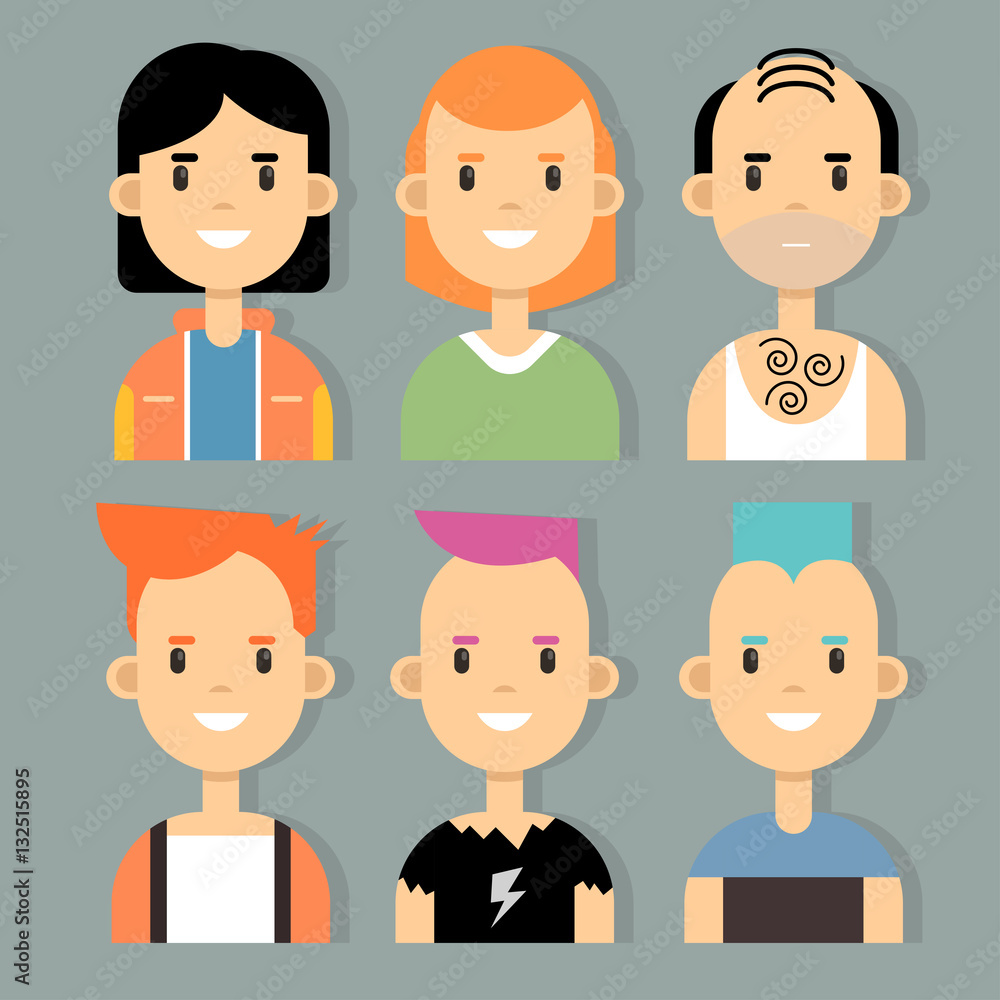 Vector set of stylish male characters in modern flat design. Vector set of stylish male characters in modern flat design.