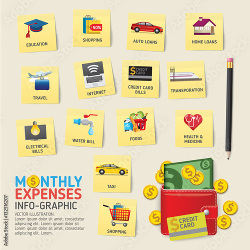 Monthly Expenses info-graphics concept. Use for business, marketing, creative, web design and graphics. Info-graphic inspire to drive your business project. Vector illustration. 