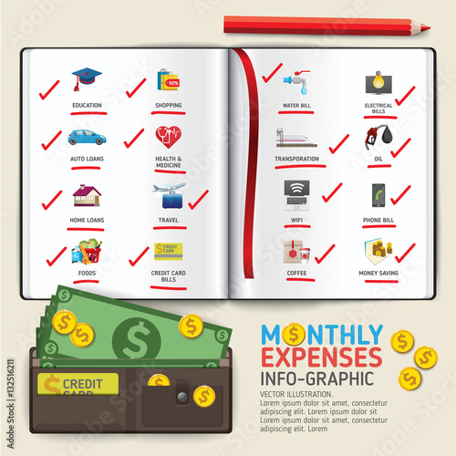 Monthly Expenses info-graphics concept. Use for business, marketing, creative, web design and graphics. Info-graphic inspire to drive your business project. Vector illustration. 