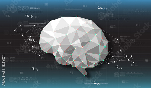 Head-up display elements for the web and app. Futuristic backgroung with poligonal brain. Virtual graphic with glitch effect.