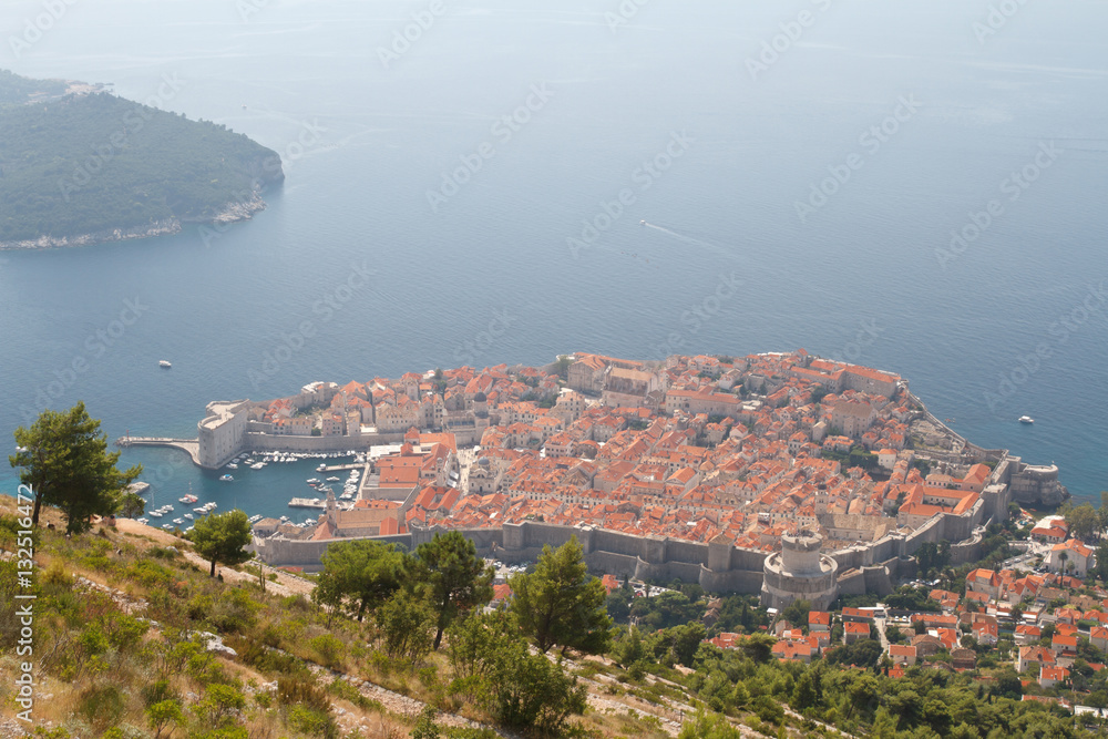 view from the mountains to the fortress city of Dubrovnik, Croatia