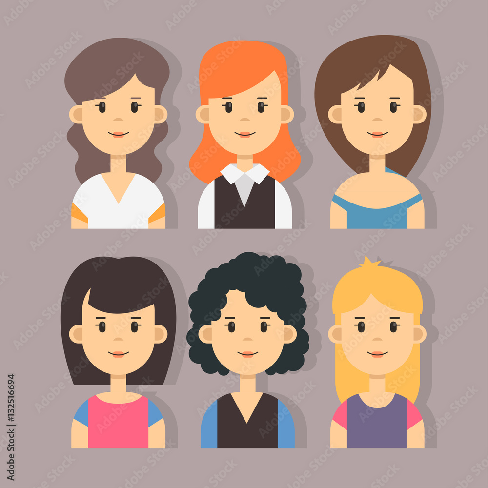 Vector set of stylish girls characters in modern flat design. Vector set of stylish girls characters in modern flat design.