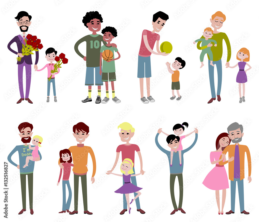 Father and kids together character vector.