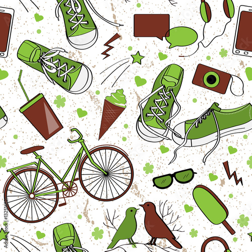 Tapety Śliczny nastolatka wzór w zielonej i brown palecie