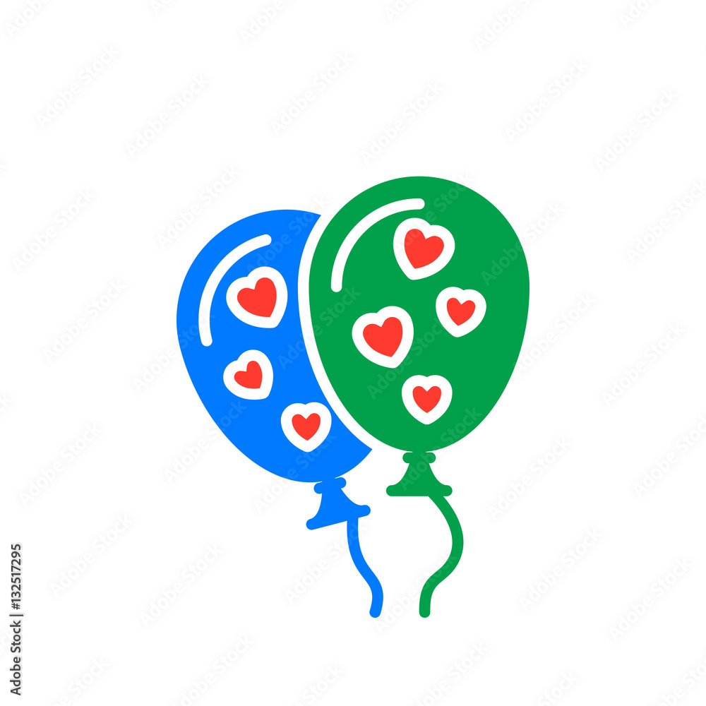Balloons with hearts icon vector, filled flat sign, solid colorful pictogram isolated on white. Symbol, logo illustration Balloons with hearts icon vector, filled flat sign, solid colorful pictogram isolated on white. Symbol, logo illustration