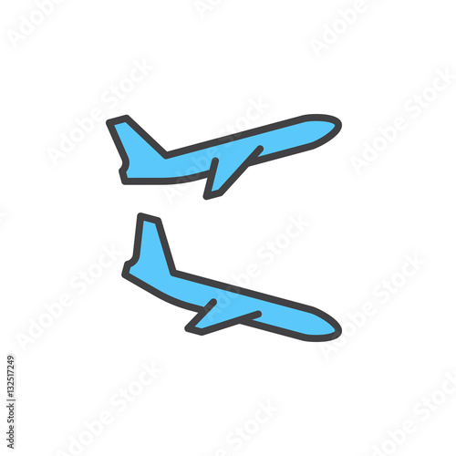 Plane landing, takeoff line icon, filled outline vector sign, linear colorful pictogram isolated on white. Flight departures, arrivals symbol, logo illustration