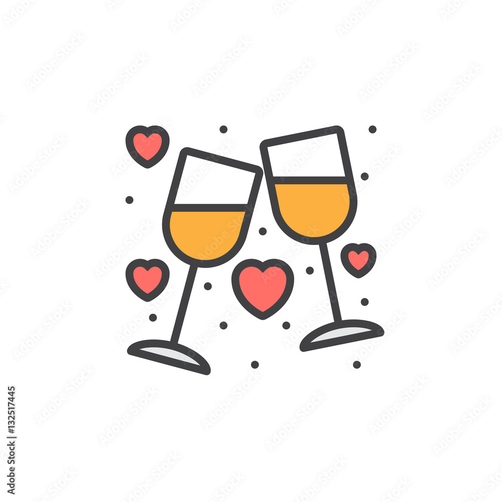 Clinking Wine Glasses Stemware And Hearts Line Icon Filled Outline Vector Sign Linear 5750