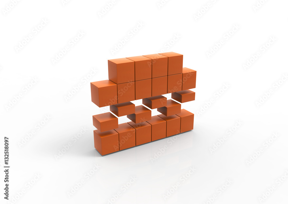 3d illustration of red hamburger symbol made from blocks 3d illustration of red hamburger symbol made from blocks