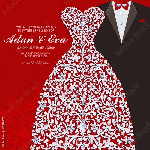 Wedding Invitation card templates with patterned and crystals on paper color Square size.