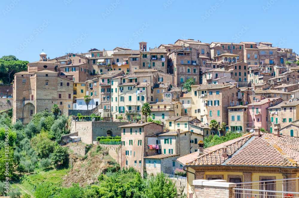View over typical historic Italian houses in Unesco World Heritage town Siena, Italy, Europe
