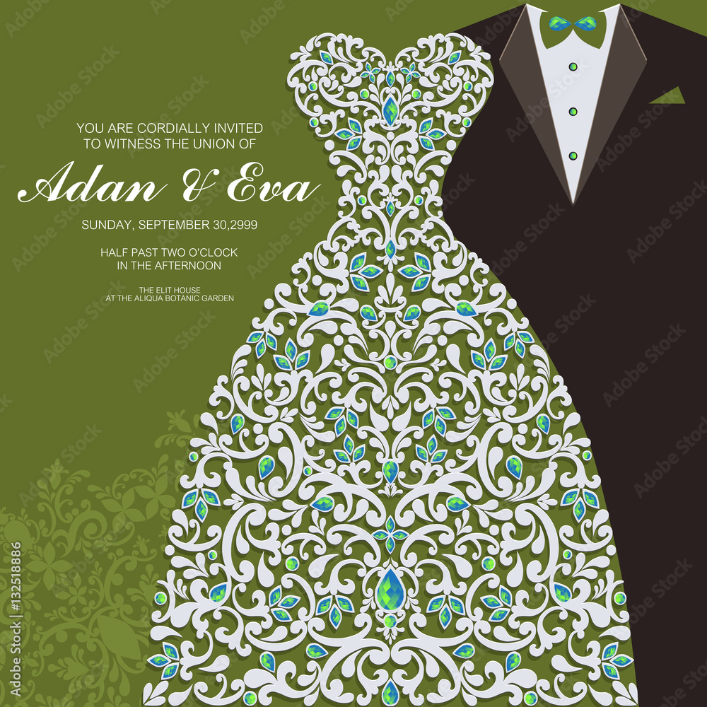 Wedding Invitation card templates with patterned and crystals on paper color Square size. Wedding Invitation card templates with patterned and crystals on paper color Square size.