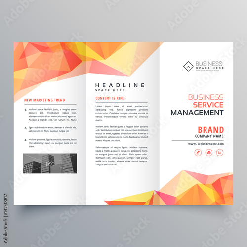 abstract polygonal orange shapes trifold brochure design photo