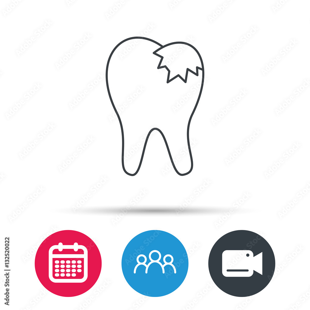 Dental fillings icon. Tooth restoration sign. Group of people, video cam and calendar icons. Vector Dental fillings icon. Tooth restoration sign. Group of people, video cam and calendar icons. Vector
