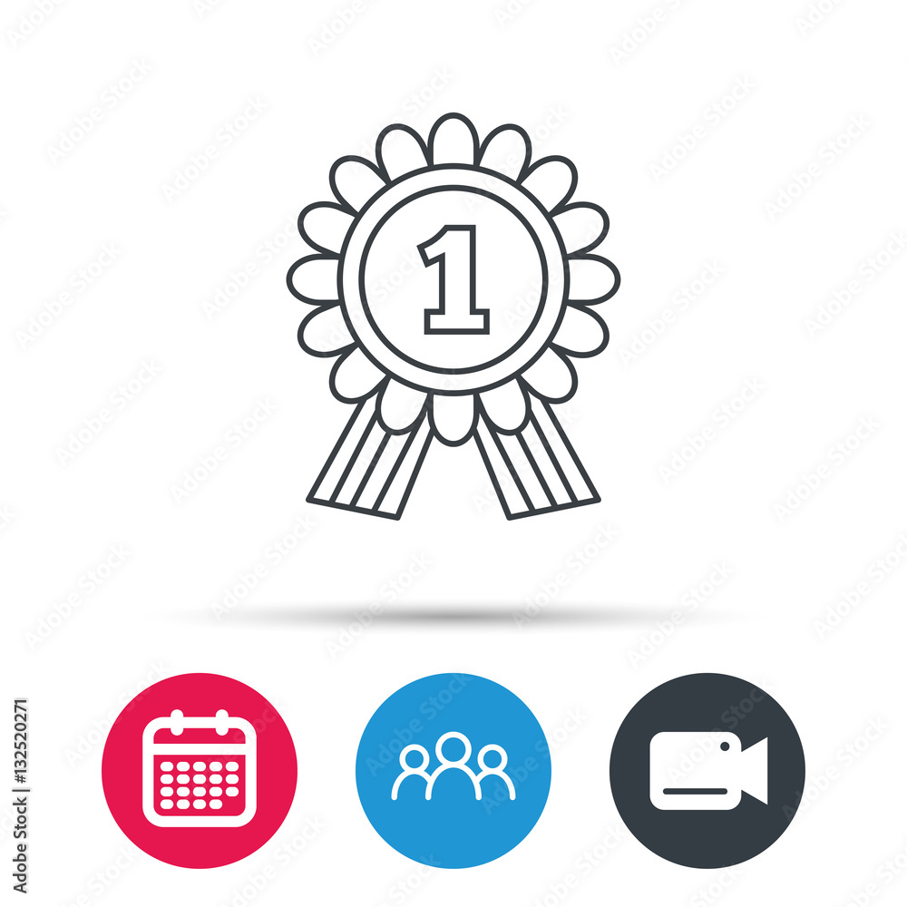 Gold medal award icon. First place sign. Winner symbol. Group of people, video cam and calendar icons. Vector Gold medal award icon. First place sign. Winner symbol. Group of people, video cam and calendar icons. Vector