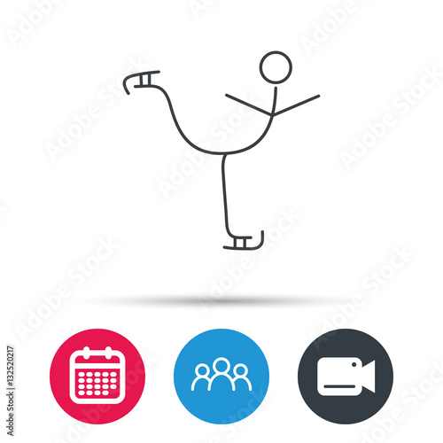 Figure skating icon. Professional winter sport sign. Group of people, video cam and calendar icons. Vector