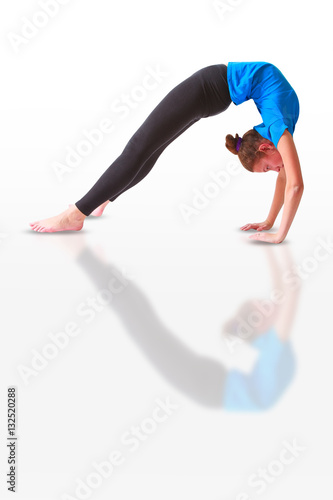 beautiful woman doing yoguna white background