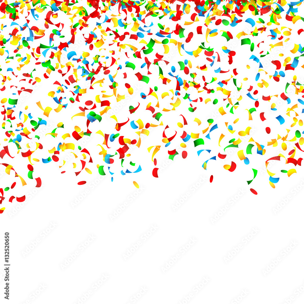 Confetti Falling Vector. Bright Explosion Isolated On White. Background For Birthday, Anniversary, Party, Holiday Decoration.