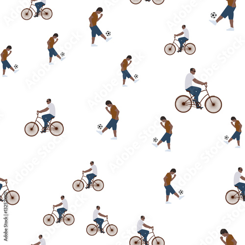 Vector illustration of a seamless pattern with the images of people active summer vacationers, flat style
