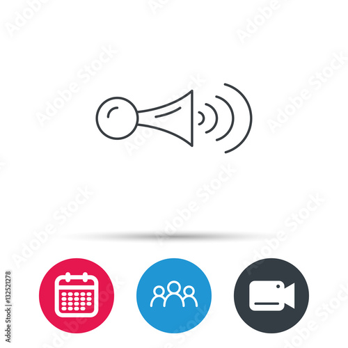 Klaxon signal icon. Car horn sign. Group of people, video cam and calendar icons. Vector