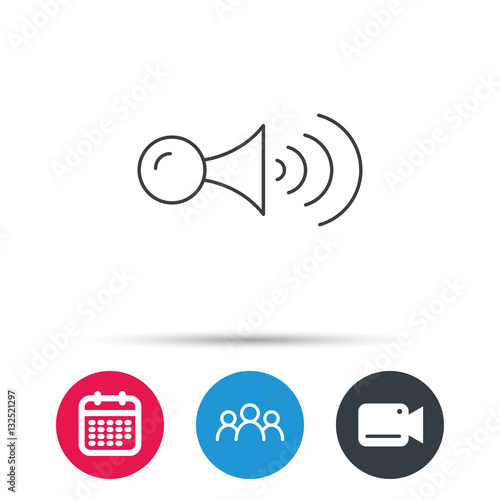 Klaxon signal icon. Car horn sign. Group of people, video cam and calendar icons. Vector