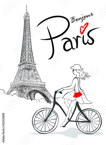 Francuzka na rowerze z Wieżą w tle