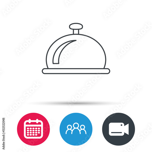 Reception bell icon. Hotel service sign. Group of people, video cam and calendar icons. Vector