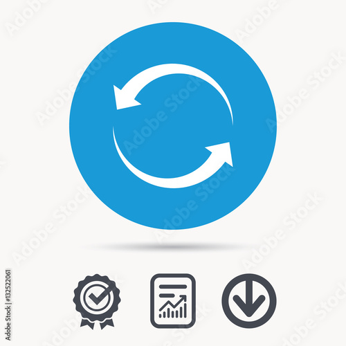 Update icon. Refresh or repeat symbol. Achievement check, download and report file signs. Circle button with web icon. Vector