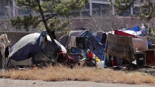 Homeless people set up a makeshift home in the city
