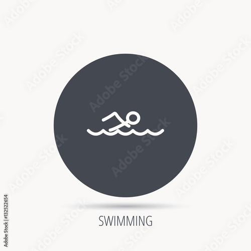 Swimming icon. Swimmer in waves sign. Professional sport symbol. Round web button with flat icon. Vector