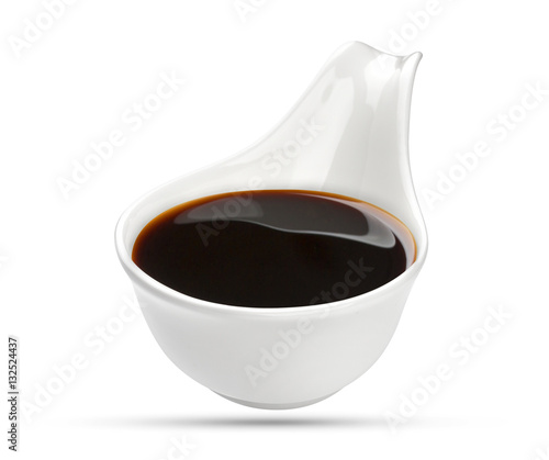 Soy sauce in bowl isolated on white background, with clipping path