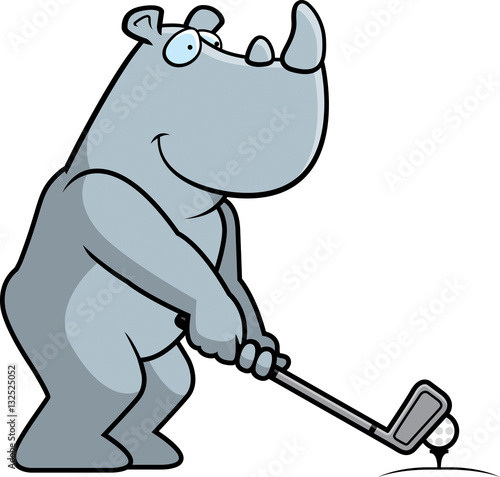 Cartoon Rhinoceros Golfing