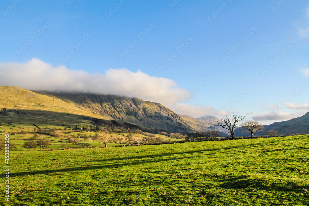 Beatiful fields and mountains in Ambelside, Cumbria