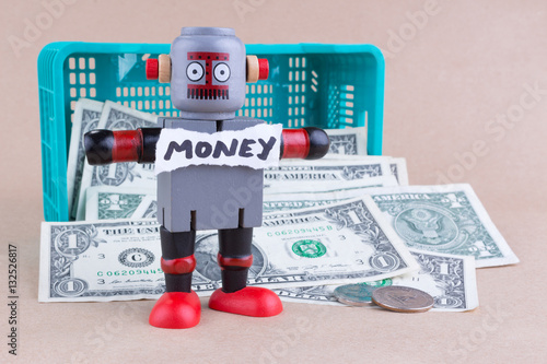 MONEY word on standing robot