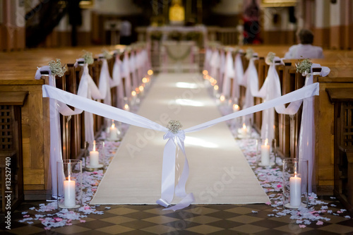 Beautiful church decorated for wedding ceremony