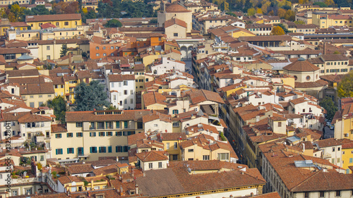 Red roofs of old houses Florence seen from the observation platform Duomo, Cathedral Santa Maria del Fiore.