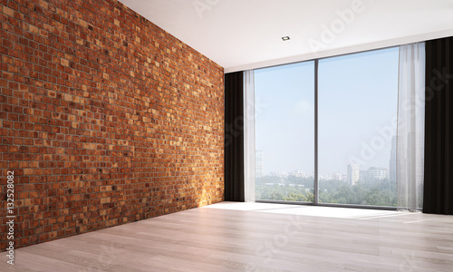 The interior design of loft red brick wall room